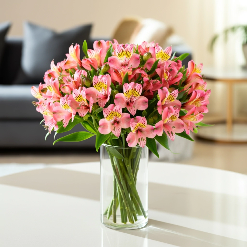 Alstro Candy (Alstroemérias cor-de-rosa no vaso) + Vaso